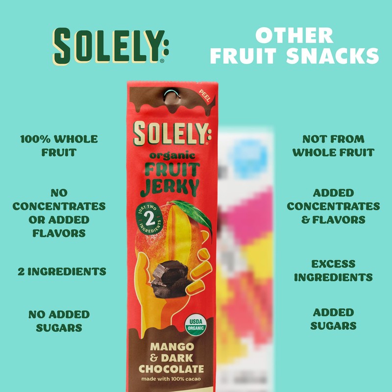 SOLELY - Organic Mango Chocolate Drizzled Fruit Jerky - 12