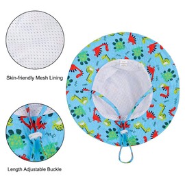 LACOFIA Toddler Baby Sun Hat Kids Boy's Girls Summer Bucket Hat Wide Brim for Outdoor Swim Beach Pool Adjustable Light Blue Dinosaur 3-7 Years