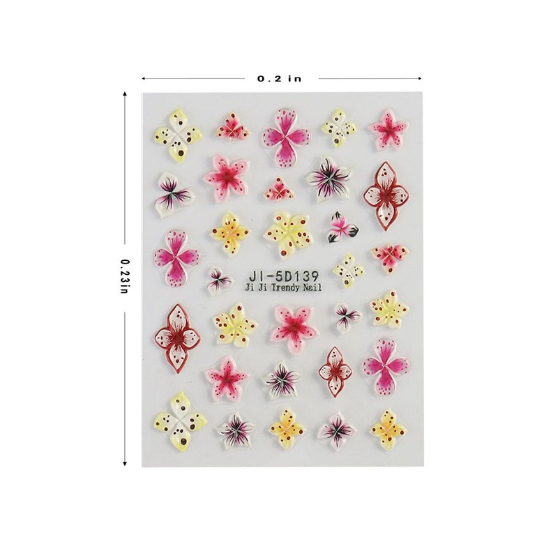 4 Blätter farbenfrohe 3D Blumen-Nagel-Sticker, selbstklebend, Nagelkunst-Design-Zubehör, hohe Qualität