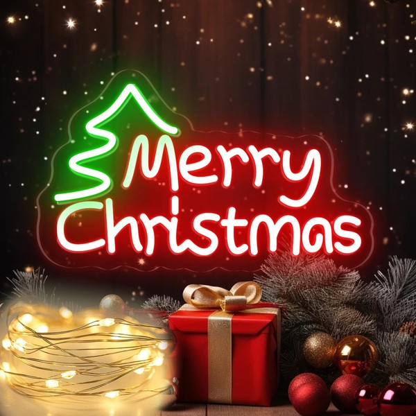 Merry Christmas Neon Sign, LED Christmas Neon Light with String