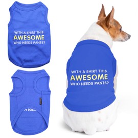 Parisian Pet Dog Tshirt - Embroidered “ Awesome “ Dog Shirt - Pure Cotton and Lightweight Dog Clothes - Blue Sleeveless Dog Tee Shirts - Cute Puppy Clothes - Dog Shirts for Large Dogs Boy - XL