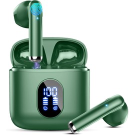 Wireless Earbuds, Bluetooth Headphones 5.4 with ENC Noise Cancelling Mics, 30H Bluetooth Ear Buds 3D Bass with LED Display Charging Case, IP7 Waterproof Wireless Earphones for Android, iOS, Green