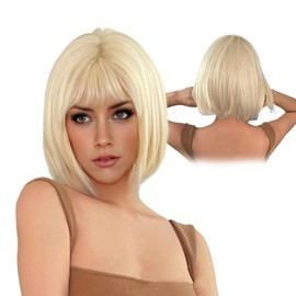 Bettinay Short Blonde Wig, Blonde Bob Wigs with Fringe for Women