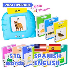2024 New Arrival upgraded bilingual edition  Bilingual English & Spanish Flash Cards for Toddlers, Audible Toys Learning Spanish for Kids Adults, Speech Therapy Toys, Educational Learning Talking Flash Cards 510 Sight Words-Blue - Color: 510 Sight Words(