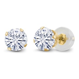 14K Yellow Gold Stud Earrings For Women Men Set Round Forever Classic Moissanite from Charles & Colvard (1.00 Cttw, Round 5MM)