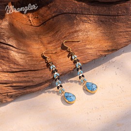 Wrangler Gold Western Drop Dangle Earrings for Women Statement 14K Boho Turquoise Country Jewelry WGE-1043GN