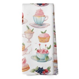 Shiviody - Toallas de cocina para café, té, lindas toallas de plato para tartas, pastelería francesa, crema dulce, fresa, decorativa, absorbente, toalla de mano para decoración de cocina, 16 x 24