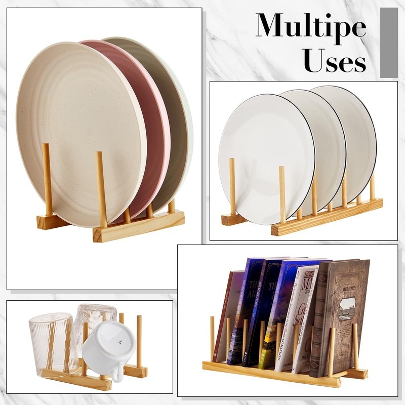 Zopeal 9 Pcs Bamboo Wooden Plate Racks Dish Rack Stand