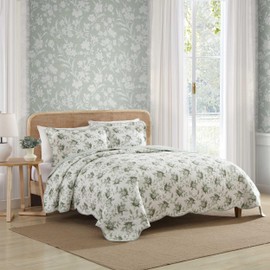Laura Ashley - Twin Quilt Set, Elegant Lightweight Bedding with Matching Sham(s), Super Soft and Cozy Home Decor (Portland Floral Green, Twin)