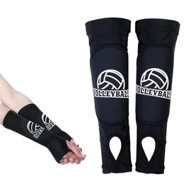 SHENGYIYISHENG Volleyball Arm Sleeves, Forearm Sleeves with Protection Pads and Thumb Hole, Volleyball Gear Gifts for Youth Teen Girls and Boys (Black, S, 1 Set)