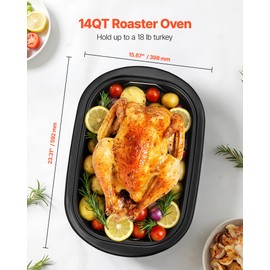 VEVOR Roaster Oven, 14QT Fast-Cooking Turkey Roaster, 150-450℉ Adjustable Temperature Electric Roasting Pan with Self-Basting Lid, Roasting Lift-Out Rack, Defrost & Warm Function, Fits 18lb Turkey