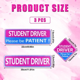 3pcs Student Driver Magnets, Please Be Patient Student Driver Sticker Reflective Bumper Stickers New Student Driver Magnetic Sign Road Safety Sign for Car (Pink, Blue)