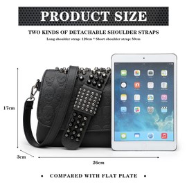 Syrads Women's Studded Skull Crossbody Shoulder Bag Punk Gothic Studs PU Handbag Women Skull Print Gothic Crossbodybag,Black-03