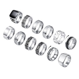 CASDAN 12Pcs Stainless Steel Vintage Signet Rings for Men