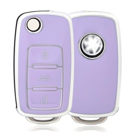 OFFCURVE Car Key Case, Key Cover, Key Protection Key Shell 3 Buttons Compatible with VW Volkswagen Polo Golf 4/5/6 Multivan T5 Caddy Jetta Bora Superb Passat Skoda Fabia Seat Ibiza