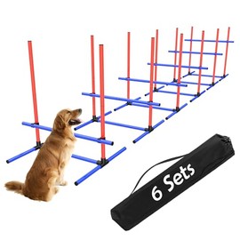 Uzpomel Dog Agility Training Equipment Set, 4 Piece Course with Adjustable Jump Bars, Carrying Bag (6)