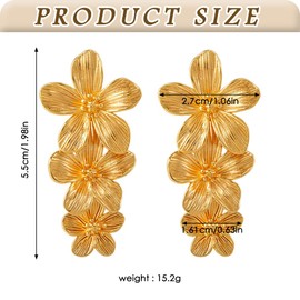 FDEETY Earrings Large Flower Stud Earrings Women's Drop Exaggerated Earrings Vintage Pierced Earrings Jewellery for Women Teenager Girls, Metallic