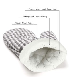 Oven Mitts and Pot Holders, Heat Resistant Cotton Vintage Gingham Oven Mitts and Potholders Hot Pads Mats Coasters Set for Kitchen (Gray Set)