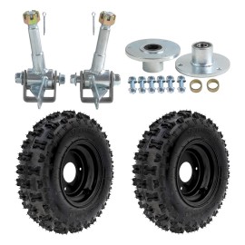 Unbranded 6" Go Kart Tires 4.10-6 Tire Rim Wheel Steering Spindle 3 Stud Hub ATV Quad Bugg - 2 Pack 4.10-6 Wheels + Front Steering Spindle Hub