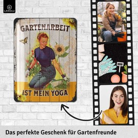 LANOLU Retro Tin Sign "Gartenarbeit IST Mein Yoga", Garden Signs with Sayings, Garden Gift Idea, Sign Garden Gardener Gifts, 15 x 20 cm