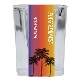 R and R Imports Playa Remanso Nicaragua 2 Ounce Square Shot Glass Palm Tree Design 4-Pack