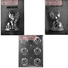 Dog French Bulldog Chocolate candy mold & Dog Bone Paw chocolate candy mold with copywrited molding Instructions