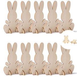 Loopunk Wooden Crafts Decoration 3D Stereoscopic Ornament Easter Bunny Wood Chip DIY, Wooden Tags for Craft Projects, Hanging Decorations, Painting, Staining.