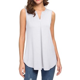 Neineiwu Tank Tops Women's Sleeveless V-Neck Blouse Elegant Tank Top for Summer, White, XL