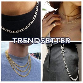 Black Figaro Chain for Men Stainless Steel 22 inch Figaro Link Chain Necklace for Women