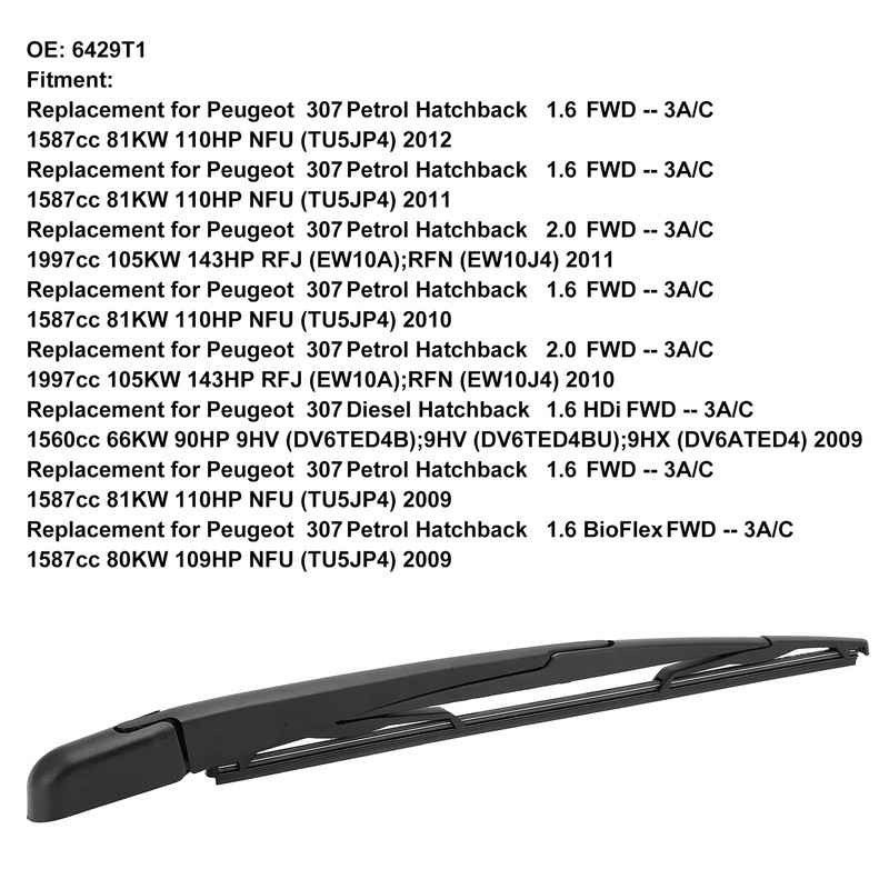 Rear Windscreen Wiper, Rear Windscreen Wiper Arm Blade Set 6429T1