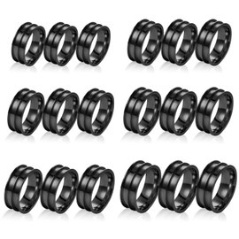 18PCS Stainless Steel Blank Finger Rings Double Grooved Ring for Inlay Ring DIY Jewelry Making Core Blank Rings 8mm Wide Round Empty Wedding Band Size 6/7/8/9/10/11 Metal Rings Birthday Gifts (Black)