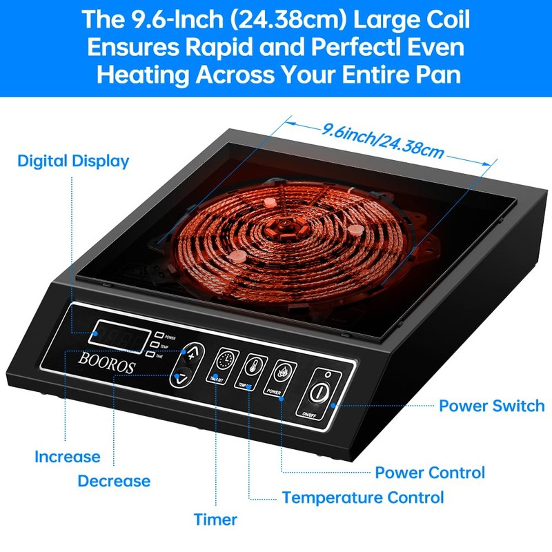 BOOROS Portable Induction Cooktop 1800W Induction Hot Plates for Countertop,9.6-Inch