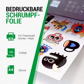 SKULLPAPER® Shrink Film - Printable, Writeable, Paintable, Stampable for Individual Jewellery and More (A4-10 Sheets) (White)