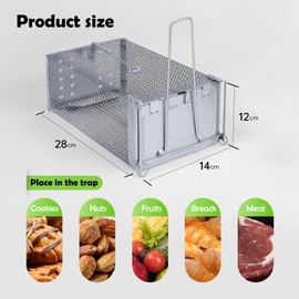Live Trap Mouse Trap, XXL Premium Rat Trap Highly Sensitive Mouse Food Trap, Animal Friendly & Reusable Trap Suitable for Kitchen Garden Warehouse (Silver)