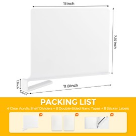 JOY DECOR 12 Pack Acrylic White Shelf Dividers for Closets Organizer and Storage Adjustable Vertical Wood Shelf Closet Separators for Clothes,Book,Bags in Bedroom and Kitchen