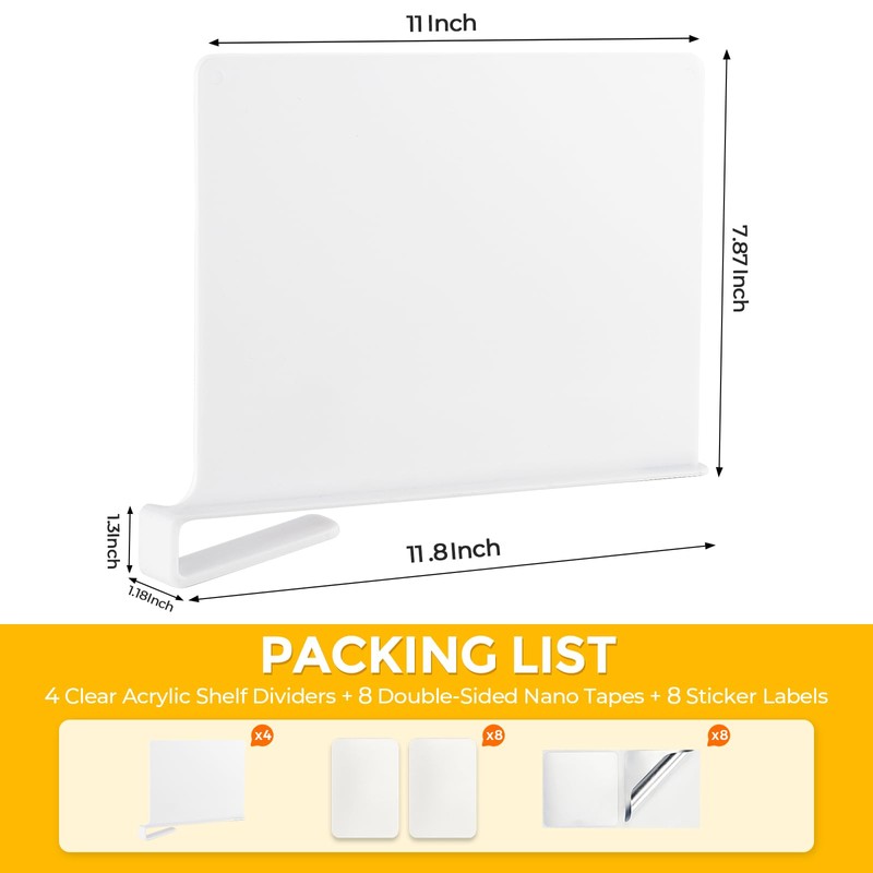 JOY DECOR 12 Pack Acrylic White Shelf Dividers for Closets