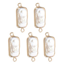 PATIKIL Natural Freshwater Pearl Charm, 5 Pcs Culture Rectangular Pearl Beads Links Connectors with Hole for Necklace DIY Ocean Pendants Jewelry Making, Beige