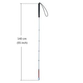 Aluminum Mobility Folding White Cane for Vision Impaired and Blind People (Folds Down 7 Sections) (140cm (55 inch), Black Handle)