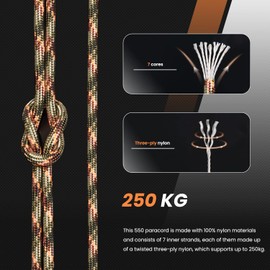Abma Cord Paracord 550 Nylon Rope Paracord 4 mm Cords with 7 Core Strands Type III Survival Parachute Cord - Max. 250 kg (550 lbs) - Military Camo Series