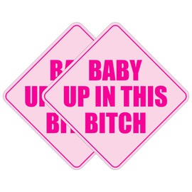 2PCS Baby Up in This B Sticker for Cars, Pink Waterproof Bumper Sticker,Baby Safety Warning Decal for Cars