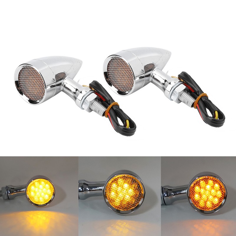 2Pcs Motorcycle Turn Signal Lamp Brake Light Vintage Grille Modification