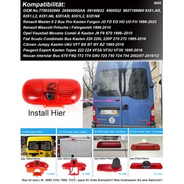 jojono HD Brake Light Reversing Camera Compatible with Vauxhall Opel Movano Tipper Combi X70/Renault Master Kasten/Mascott/Fiat Scudo/Citroen Jumpy/Peugeot Expert 224 VF3/Nissan Interstar + Rear View