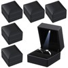6 Pcs Black Ring Box with LED Light Engagement, Proposal, Wedding Ring Case Earring Gift Box, Elegant Velvet Square Shaped Wedding Ring Box Display Ceremony Anniversary Birthday Gift