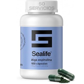 Espirulina SeaLife 600 mg 100 Cápsulas Vegetales Alga Espirulina Spirulina suplemento alimenticio 100 natural Arthrospira platensis vegano sin gluten