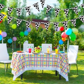 52.5 ft Cow Print Pennant Banner (2-Pack), Reusable Cow Pennant Banner for Farm Theme Party, Unique Designed Cow Print Birthday Party Accessories, Cute Cow Pennant Flags Decorations