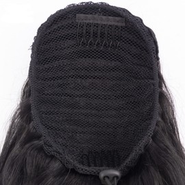 Aiokrtse Wrap around Ponytail Extensions Human Hair Wavy Drawstring for Women Natural Color