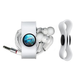 Coral Reef Dolphin and Sea Turtle Headphone Earbud Cord Wrap - Charging Cable Manager - Wire Organizer Set of 2 - White