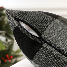 JOTOM Set of 2 Classic Plaids Cushion Covers 45x45 cm Farmhouse Buffalo Check Soft solid Decorative Throw Pillow Covers Home Decor Outdoor Cushion Case for Sofa Bedroom (Black Grey)