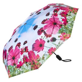 VON LILIENFELD Umbrella Pocket Umbrella Flower Meadow Flowers Art Windproof Open-Close Automatic Stable Lightweight Compact, multicoloured, L50/D100