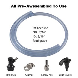PERA 3/16" ball lock line assembly, picnic tap with 3ft beer line for home brewing
